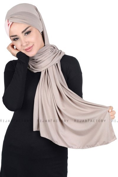 Mikaela - Taupe & Gammelrosa Praktisk Bumuld Hijab