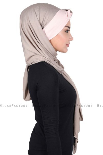 Mikaela - Taupe & Gammelrosa Praktisk Bumuld Hijab