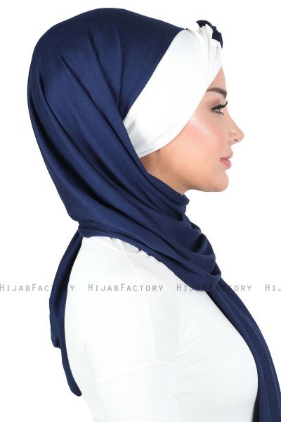Mikaela - Marine Blå & Creme Praktisk Bumuld Hijab