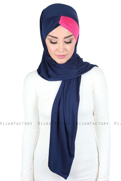 Mikaela - Marine Blå & Fuchsia Praktisk Bumuld Hijab
