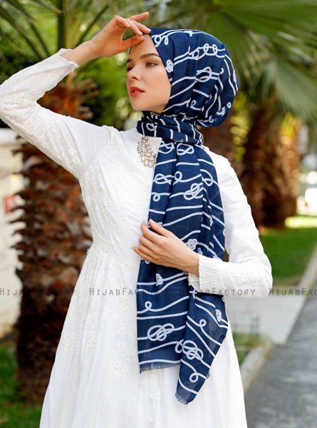 Najila - Marine Blå Mønstrede Hijab - Sal Evi