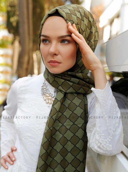 Nakia - Khaki Mønstrede Hijab - Sal Evi