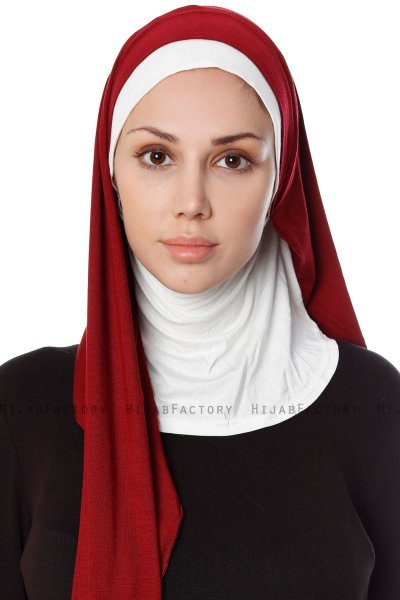 Naz - Bordeaux & Creme Praktisk One Piece Hijab - Ecardin