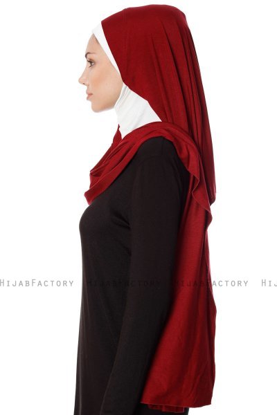 Naz - Bordeaux & Creme Praktisk One Piece Hijab - Ecardin