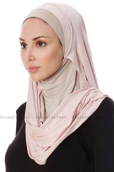 Naz - Gammelrosa & Lys Taupe Praktisk One Piece Hijab - Ecardin