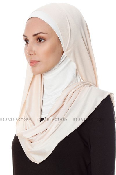 Naz - Lys Beige & Creme Praktisk One Piece Hijab - Ecardin