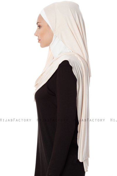 Naz - Lys Beige & Creme Praktisk One Piece Hijab - Ecardin