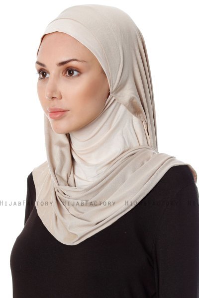 Naz - Lys Taupe & Lys Beige Praktisk One Piece Hijab - Ecardin
