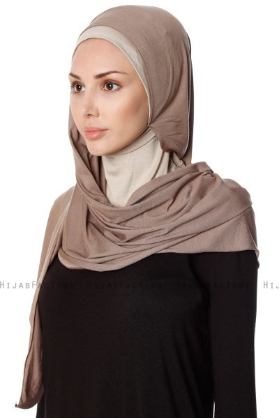 Naz - Mørk Taupe & Lys Taupe Praktisk One Piece Hijab - Ecardin