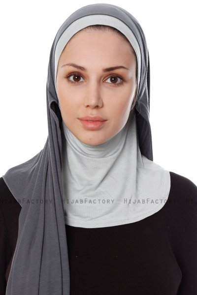 Naz - Mørkegrå & Lysegrå Praktisk One Piece Hijab - Ecardin