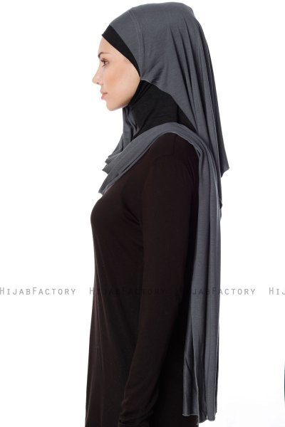 Naz - Mørkegrå & Sort Praktisk One Piece Hijab - Ecardin