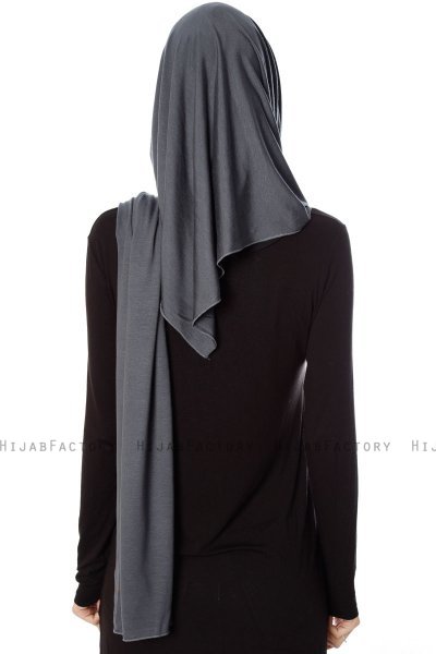 Naz - Mørkegrå & Sort Praktisk One Piece Hijab - Ecardin