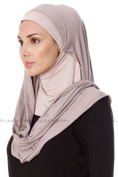 Naz - Stengrå & Gammelrosa Praktisk One Piece Hijab - Ecardin