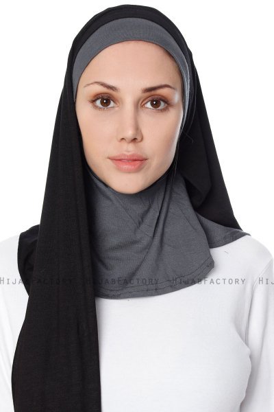 Naz - Sort & Mørkegrå Praktisk One Piece Hijab - Ecardin