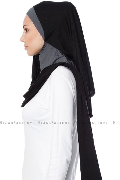 Naz - Sort & Mørkegrå Praktisk One Piece Hijab - Ecardin