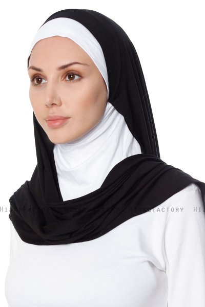 Naz - Sort & Hvid Praktisk One Piece Hijab - Ecardin