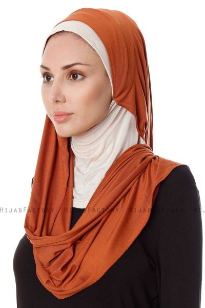Naz - Murstensrød & Lys Beige Praktisk One Piece Hijab - Ecardin