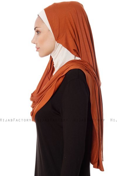 Naz - Murstensrød & Lys Beige Praktisk One Piece Hijab - Ecardin