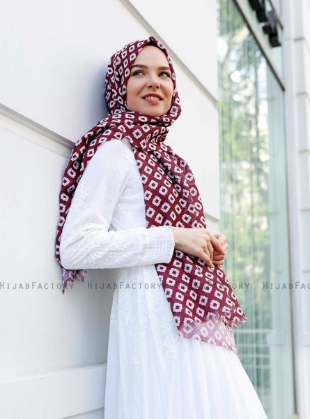 Nesrin - Bordeaux Mønstrede Hijab - Sal Evi