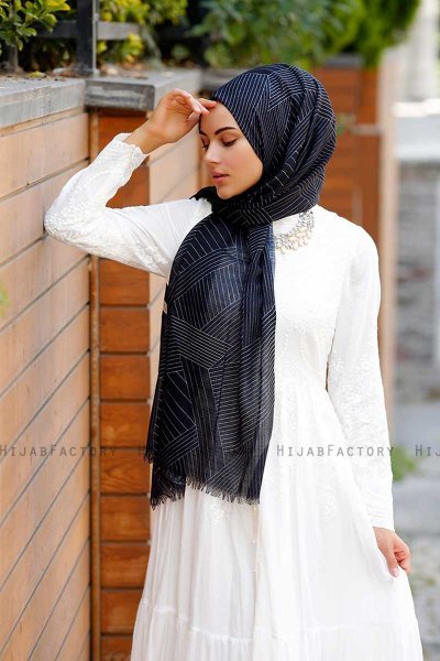 Nija - Sort Mønstrede Hijab - Sal Evi