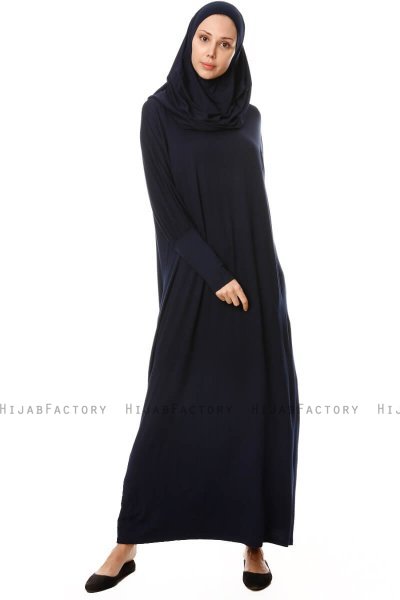 Nisa - Marine Blå Bøn Kjole - Miss Halima