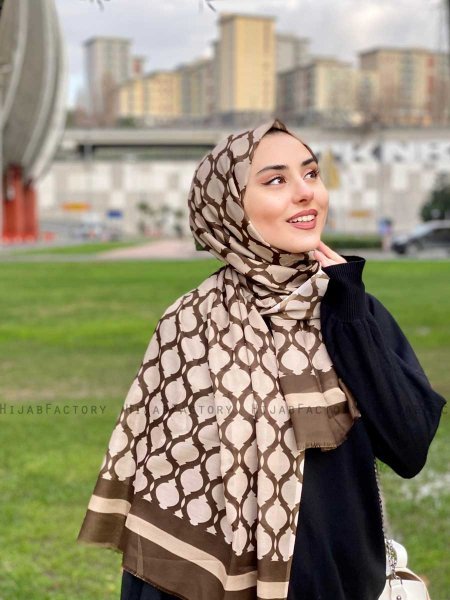 Nona - Brun Mønstred Bomuld Hijab - Mirach