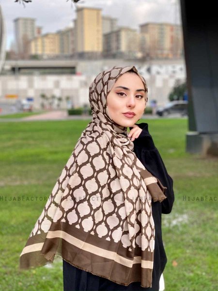 Nona - Brun Mønstred Bomuld Hijab - Mirach