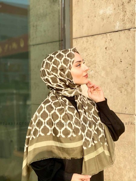 Nona - Khaki Mønstred Bomuld Hijab - Mirach