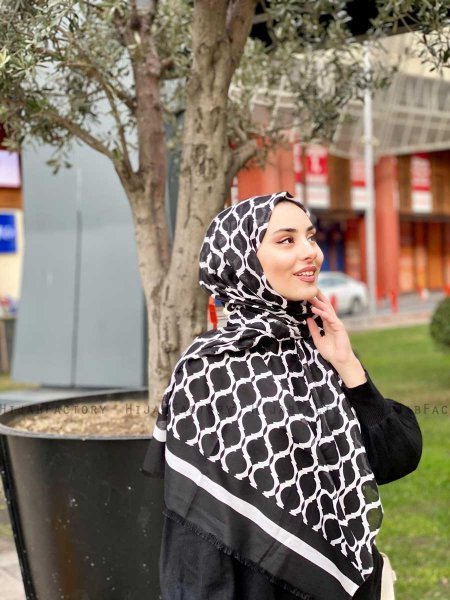 Nona - Sort Mønstred Bomuld Hijab - Mirach
