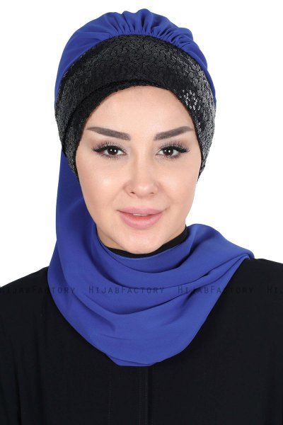 Olga - Blå & Sort Praktisk Hijab
