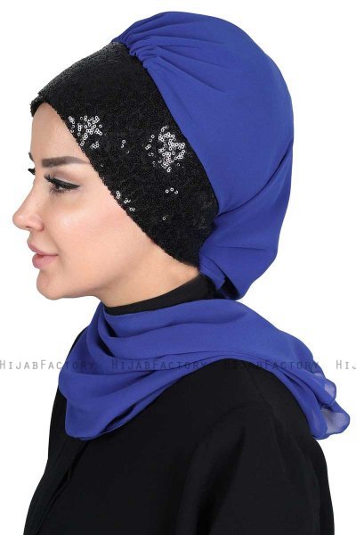 Olga - Blå & Sort Praktisk Hijab