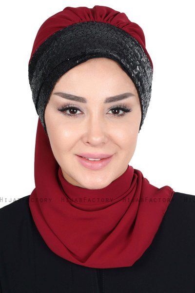 Olga - Bordeaux & Sort Praktisk Hijab
