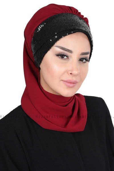 Olga - Bordeaux & Sort Praktisk Hijab