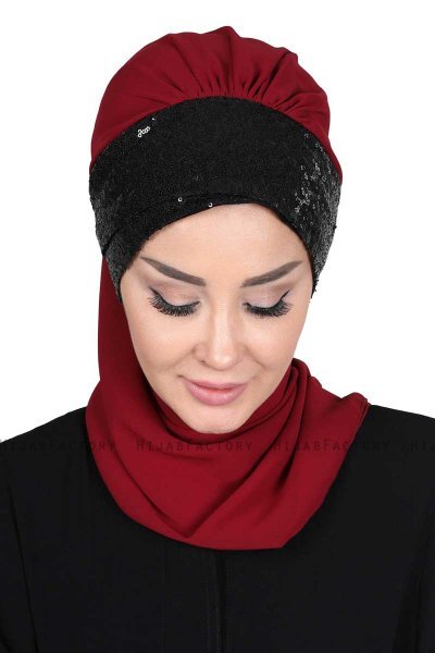 Olga - Bordeaux & Sort Praktisk Hijab