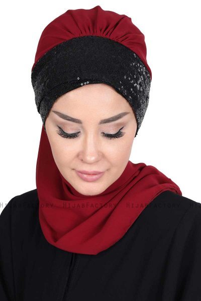 Olga - Bordeaux & Sort Praktisk Hijab