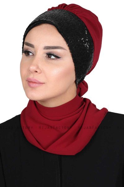 Olga - Bordeaux & Sort Praktisk Hijab