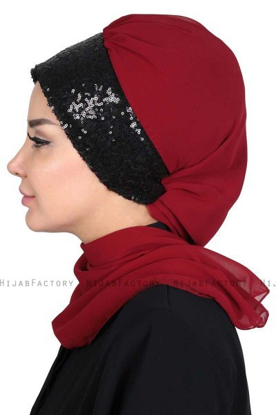 Olga - Bordeaux & Sort Praktisk Hijab