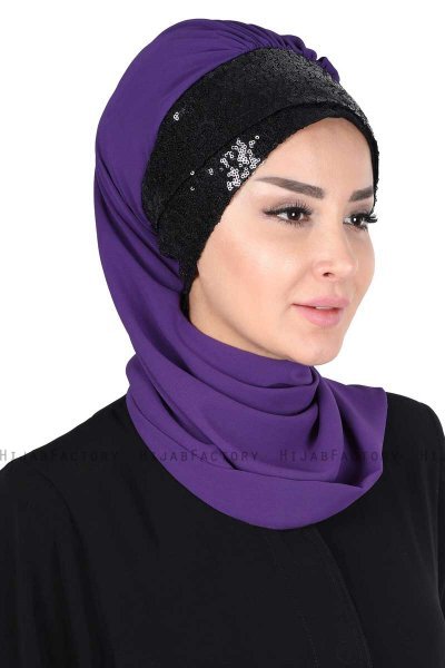 Olga - Lilla & Sort Praktisk Hijab