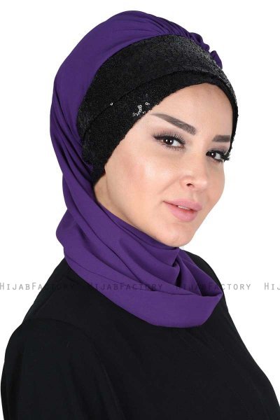 Olga - Lilla & Sort Praktisk Hijab