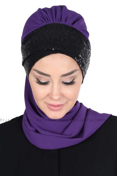 Olga - Lilla & Sort Praktisk Hijab