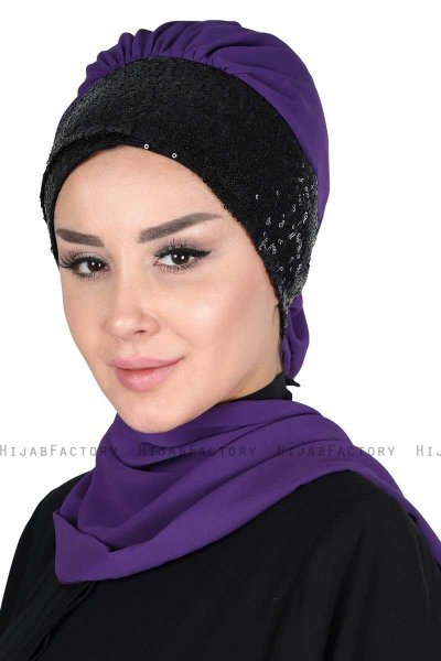 Olga - Lilla & Sort Praktisk Hijab