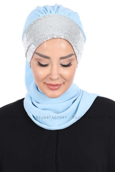 Olga - Lyseblå & Sølv Praktisk Hijab