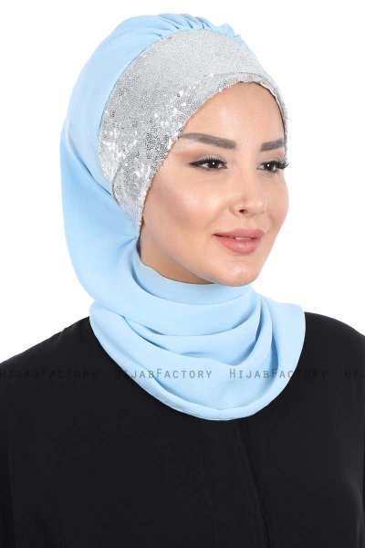 Olga - Lyseblå & Sølv Praktisk Hijab
