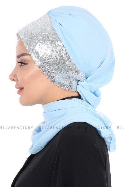 Olga - Lyseblå & Sølv Praktisk Hijab
