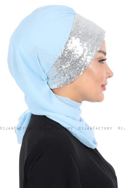Olga - Lyseblå & Sølv Praktisk Hijab