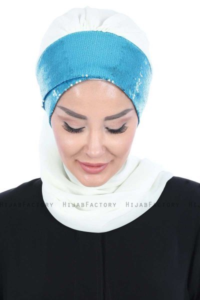 Olga - Offwhite & Blå Praktisk Hijab