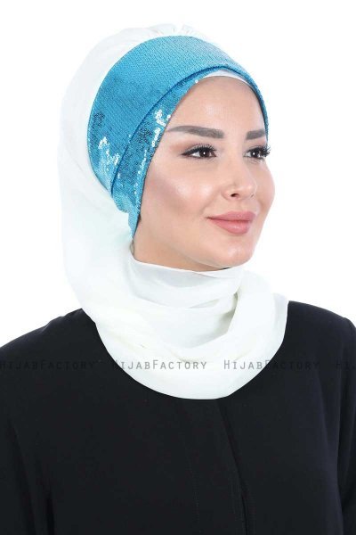 Olga - Offwhite & Blå Praktisk Hijab