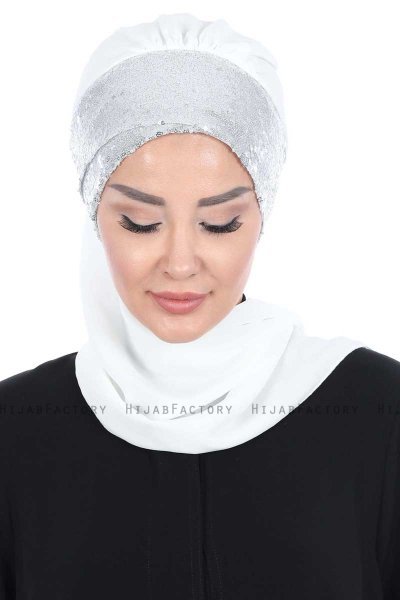 Olga - Offwhite & Sølv Praktisk Hijab