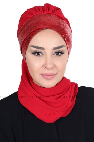 Olga - Rød & Rød Praktisk Hijab