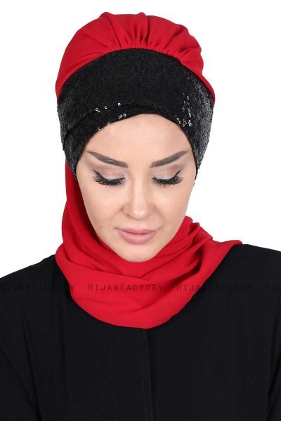 Olga - Rød & Sort Praktisk Hijab